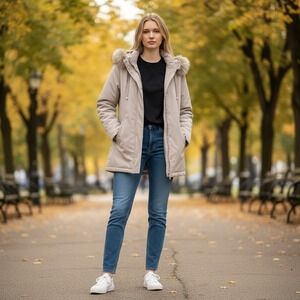 Gallery‎ Women's Hooded Parka Jacket w/ Faux Fur Trim L
